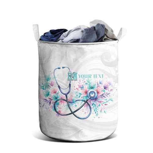 New Zealand Nurses RN Personalised Laundry Basket Stethoscope Floral Maori Motif