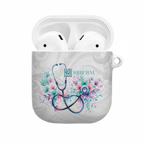 New Zealand Nurses RN Personalised AirPods Case Stethoscope Floral Maori Motif