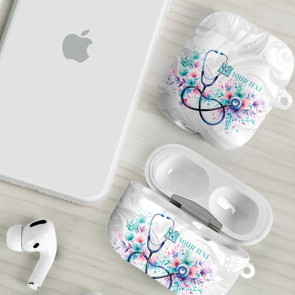 New Zealand Nurses RN Personalised AirPods Case Stethoscope Floral Maori Motif