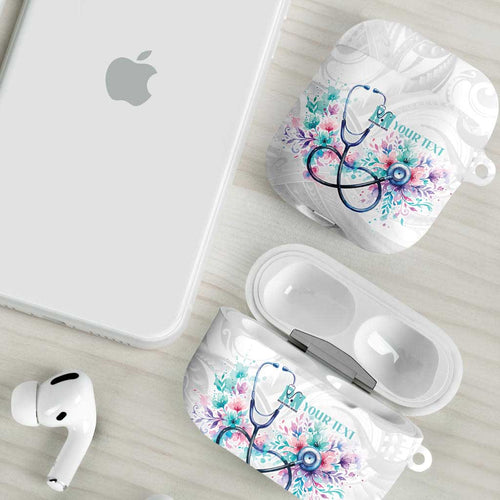 New Zealand Nurses RN Personalised AirPods Case Stethoscope Floral Maori Motif