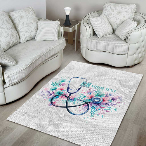 New Zealand Nurses RN Personalised Area Rug Stethoscope Floral Maori Motif