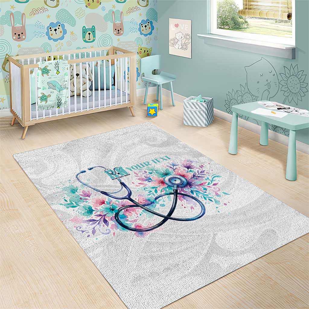New Zealand Nurses RN Personalised Area Rug Stethoscope Floral Maori Motif