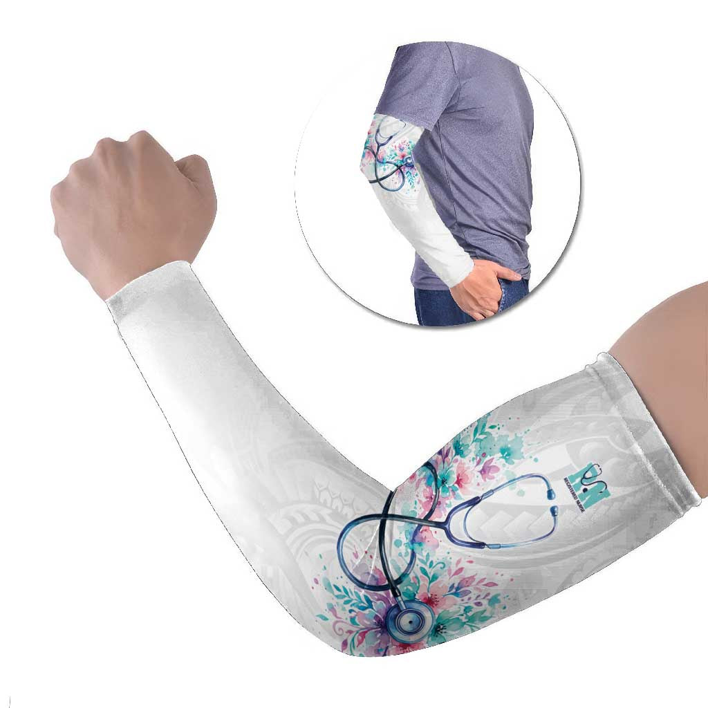 New Zealand Nurses RN Personalised Arm Sleeves Stethoscope Floral Maori Motif