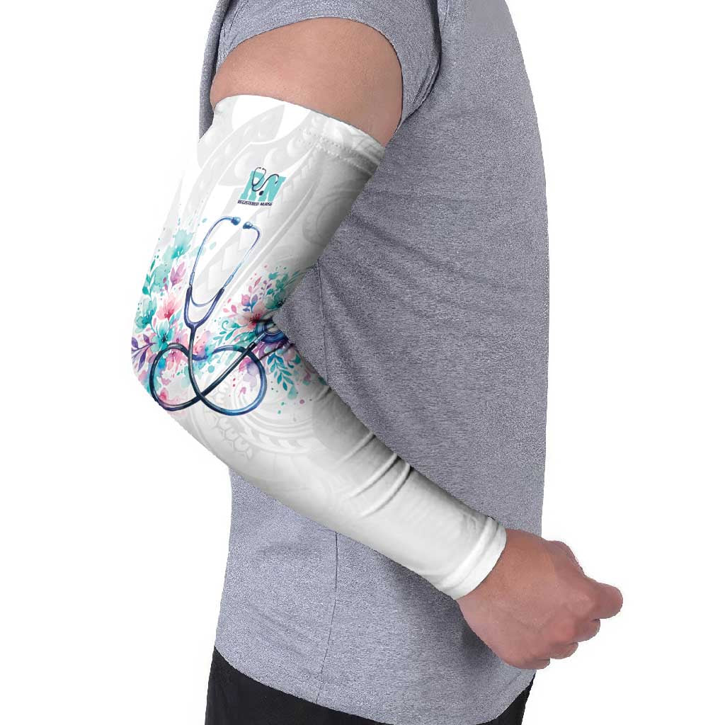New Zealand Nurses RN Personalised Arm Sleeves Stethoscope Floral Maori Motif