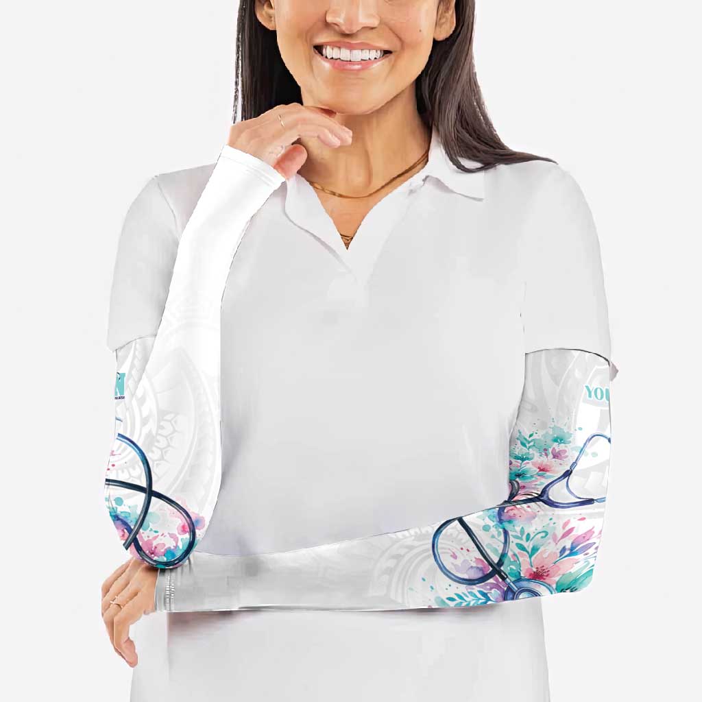 New Zealand Nurses RN Personalised Arm Sleeves Stethoscope Floral Maori Motif