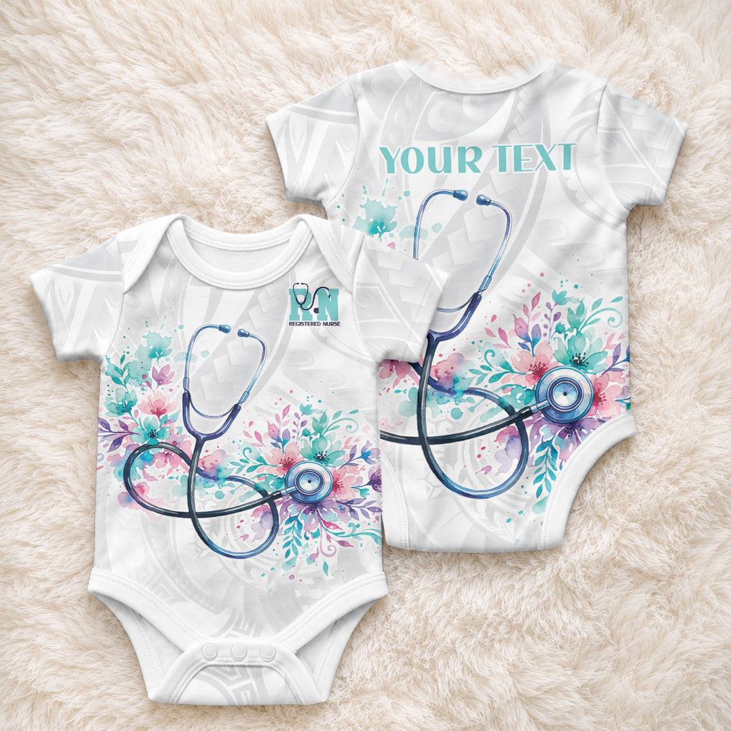 New Zealand Nurses RN Personalised Baby Onesie Stethoscope Floral Maori Motif