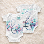 New Zealand Nurses RN Personalised Baby Onesie Stethoscope Floral Maori Motif