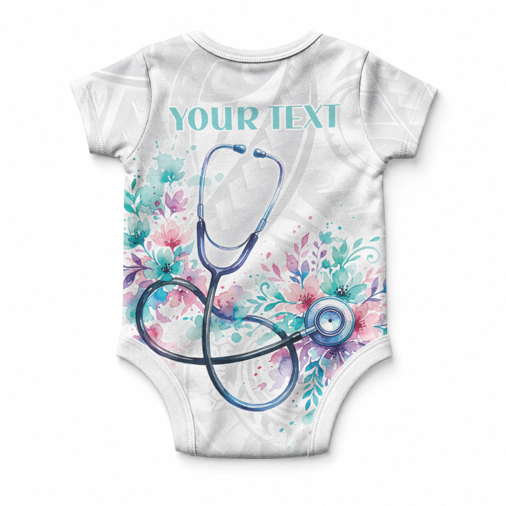 New Zealand Nurses RN Personalised Baby Onesie Stethoscope Floral Maori Motif