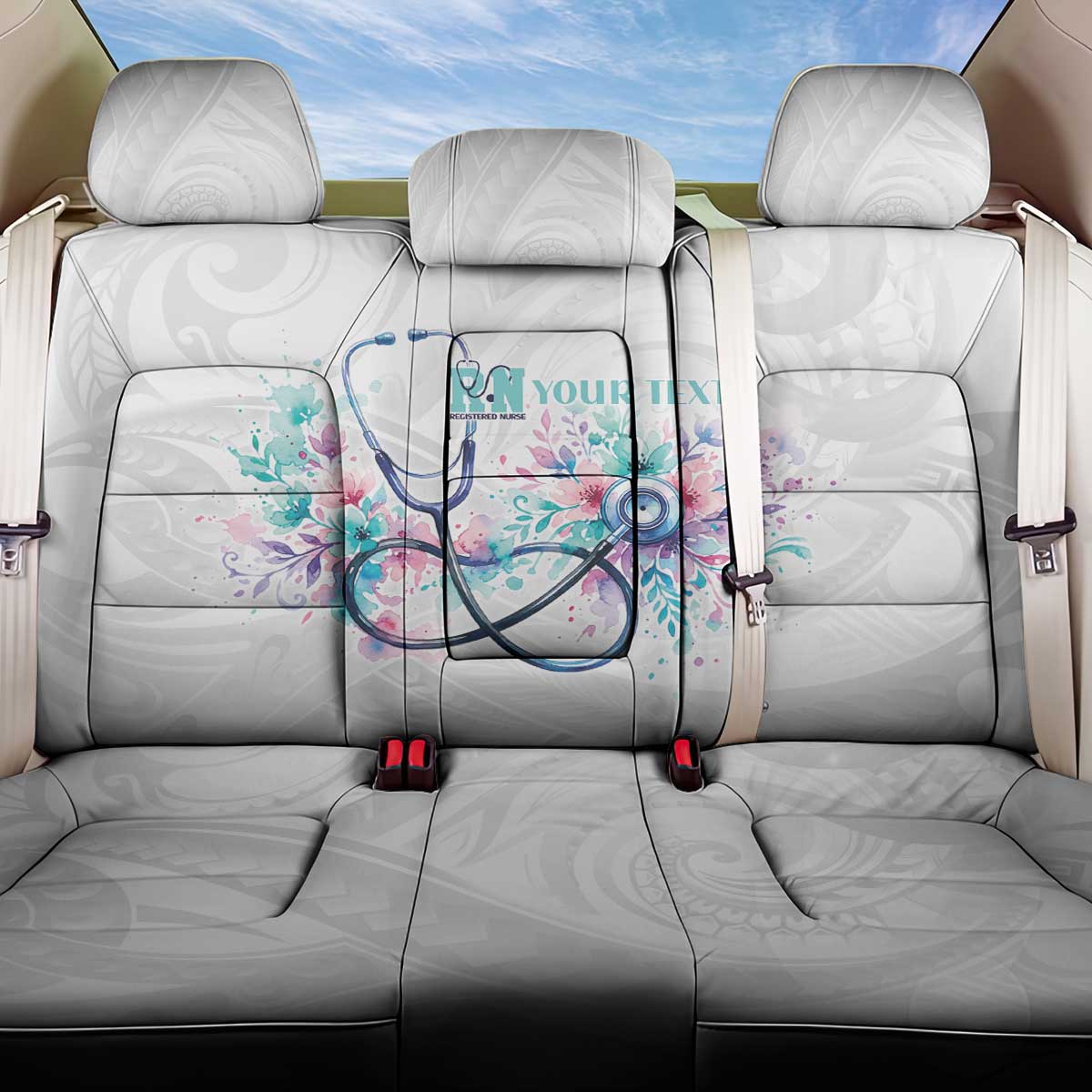 New Zealand Nurses RN Personalised Back Car Seat Cover Stethoscope Floral Maori Motif