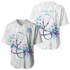 New Zealand Nurses RN Personalised Baseball Jersey Stethoscope Floral Maori Motif