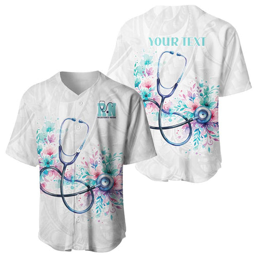 New Zealand Nurses RN Personalised Baseball Jersey Stethoscope Floral Maori Motif