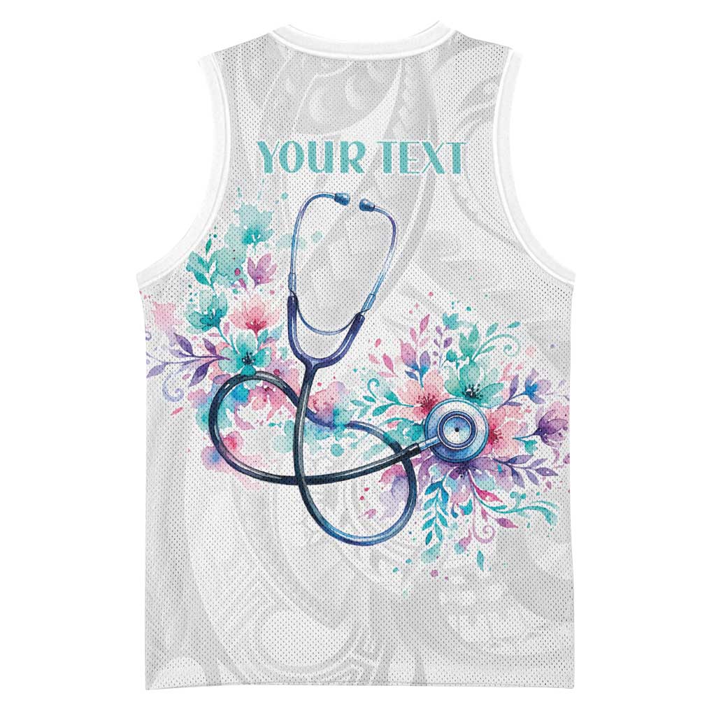 New Zealand Nurses RN Personalised Basketball Jersey Stethoscope Floral Maori Motif