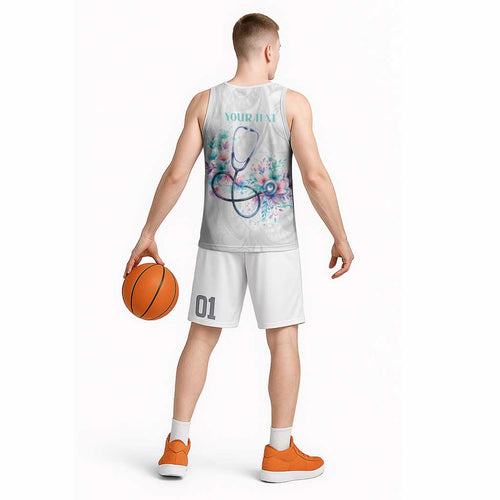 New Zealand Nurses RN Personalised Basketball Jersey Stethoscope Floral Maori Motif