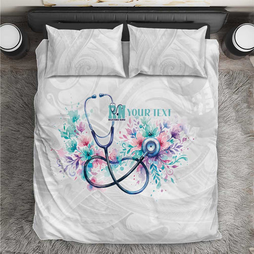 New Zealand Nurses RN Personalised Bedding Set Stethoscope Floral Maori Motif