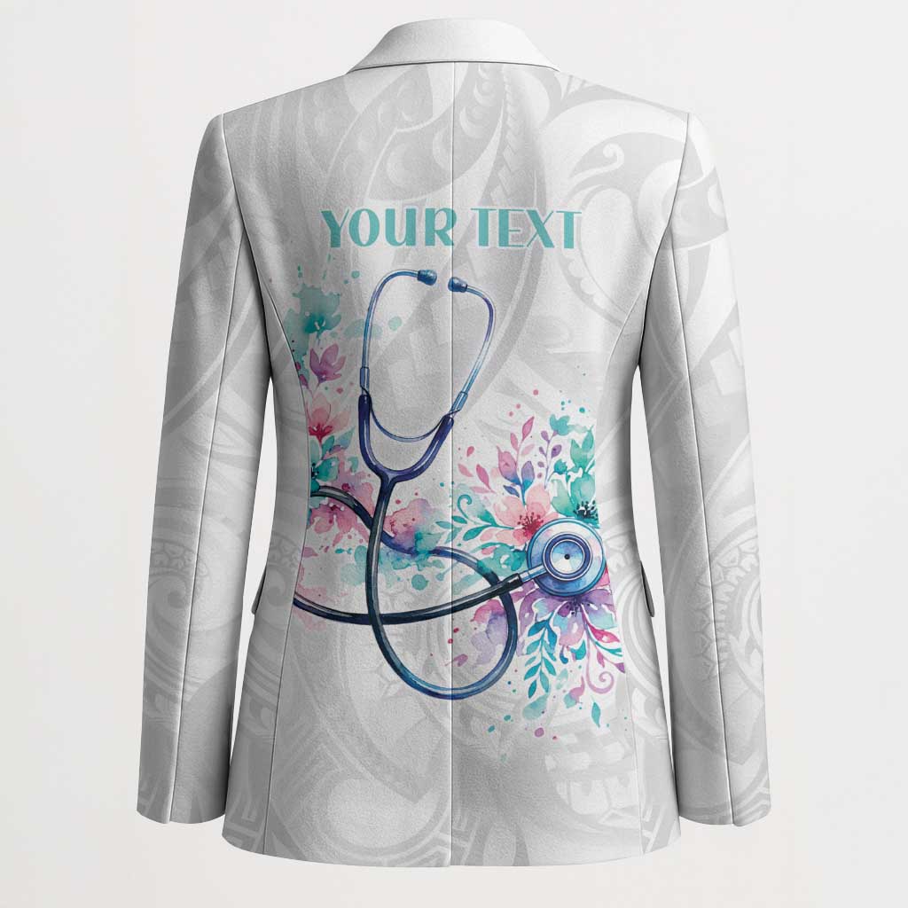 New Zealand Nurses RN Personalised Blazer Stethoscope Floral Maori Motif