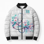 New Zealand Nurses RN Personalised Bomber Puffer Jacket Stethoscope Floral Maori Motif