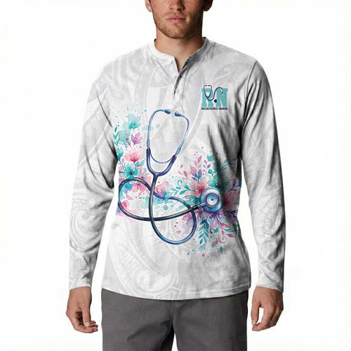 New Zealand Nurses RN Personalised Button Sweatshirt Stethoscope Floral Maori Motif