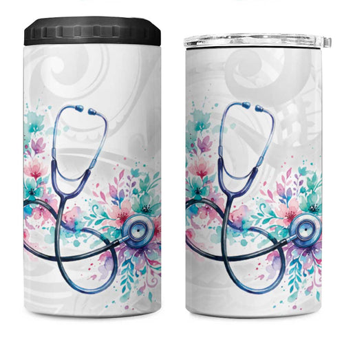 New Zealand Nurses RN Personalised 4 in 1 Can Cooler Tumbler Stethoscope Floral Maori Motif