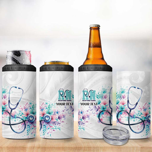 New Zealand Nurses RN Personalised 4 in 1 Can Cooler Tumbler Stethoscope Floral Maori Motif