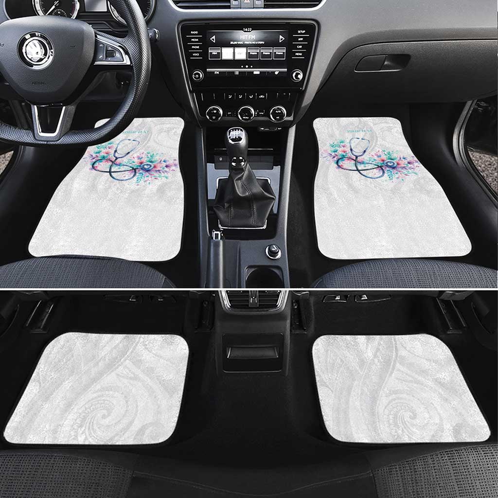New Zealand Nurses RN Personalised Car Mats Stethoscope Floral Maori Motif