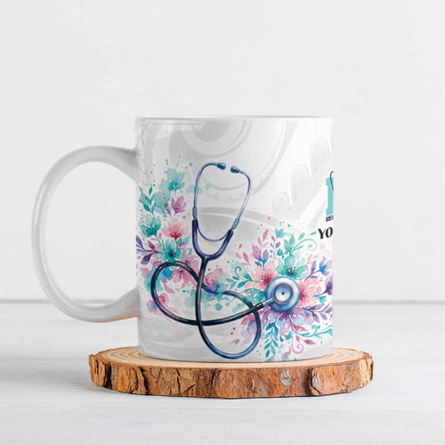 New Zealand Nurses RN Personalised Ceramic Mug Stethoscope Floral Maori Motif