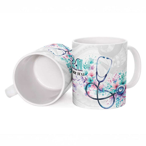 New Zealand Nurses RN Personalised Ceramic Mug Stethoscope Floral Maori Motif