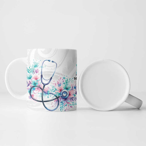New Zealand Nurses RN Personalised Ceramic Mug Stethoscope Floral Maori Motif