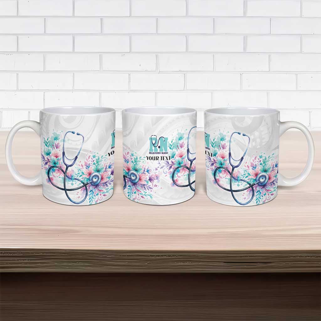 New Zealand Nurses RN Personalised Ceramic Mug Stethoscope Floral Maori Motif