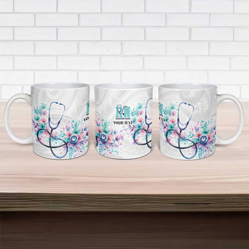 New Zealand Nurses RN Personalised Ceramic Mug Stethoscope Floral Maori Motif