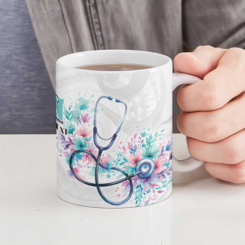 New Zealand Nurses RN Personalised Ceramic Mug Stethoscope Floral Maori Motif