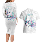 New Zealand Nurses RN Personalised Couples Matching Long Sleeve Bodycon Dress and Hawaiian Shirt Stethoscope Floral Maori Motif