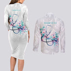 New Zealand Nurses RN Personalised Couples Matching Long Sleeve Bodycon Dress and Long Sleeve Button Shirt Stethoscope Floral Maori Motif