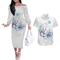 New Zealand Nurses RN Personalised Couples Matching Off The Shoulder Long Sleeve Dress and Hawaiian Shirt Stethoscope Floral Maori Motif