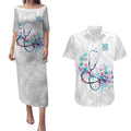 New Zealand Nurses RN Personalised Couples Matching Puletasi and Hawaiian Shirt Stethoscope Floral Maori Motif