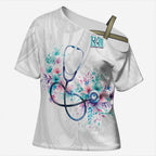 New Zealand Nurses RN Personalised Cross Shoulder Shirt Stethoscope Floral Maori Motif