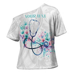 New Zealand Nurses RN Personalised Cross Shoulder Shirt Stethoscope Floral Maori Motif