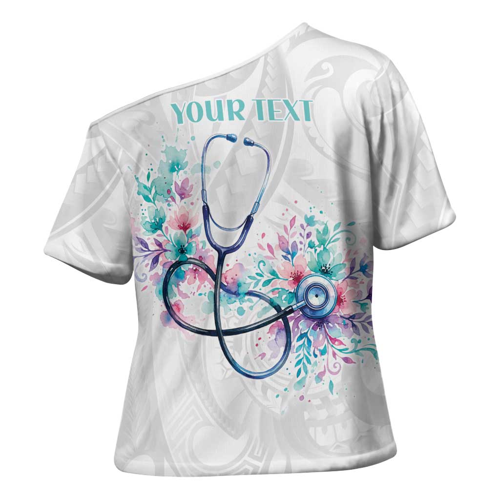 New Zealand Nurses RN Personalised Cross Shoulder Shirt Stethoscope Floral Maori Motif