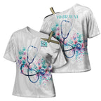 New Zealand Nurses RN Personalised Cross Shoulder Shirt Stethoscope Floral Maori Motif