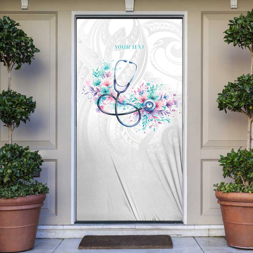 New Zealand Nurses RN Personalised Door Cover Stethoscope Floral Maori Motif