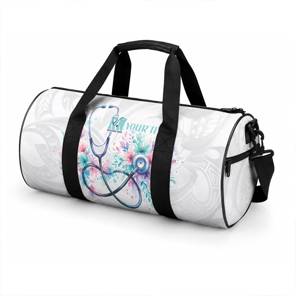 New Zealand Nurses RN Personalised Duffle Bag Stethoscope Floral Maori Motif