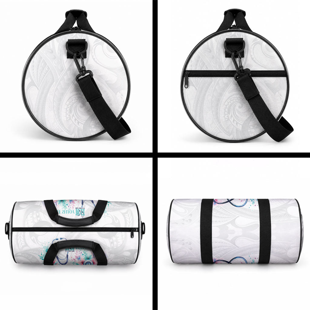 New Zealand Nurses RN Personalised Duffle Bag Stethoscope Floral Maori Motif