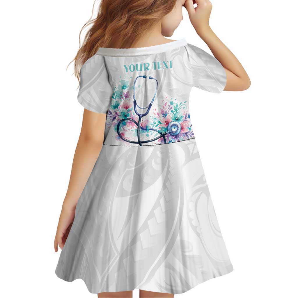 New Zealand Nurses RN Personalised Family Matching Off The Shoulder Long Sleeve Dress and Hawaiian Shirt Stethoscope Floral Maori Motif