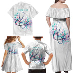 New Zealand Nurses RN Personalised Family Matching Off Shoulder Maxi Dress and Hawaiian Shirt Stethoscope Floral Maori Motif