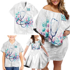 New Zealand Nurses RN Personalised Family Matching Off Shoulder Short Dress and Hawaiian Shirt Stethoscope Floral Maori Motif