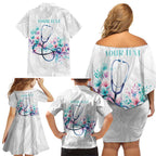 New Zealand Nurses RN Personalised Family Matching Off Shoulder Short Dress and Hawaiian Shirt Stethoscope Floral Maori Motif