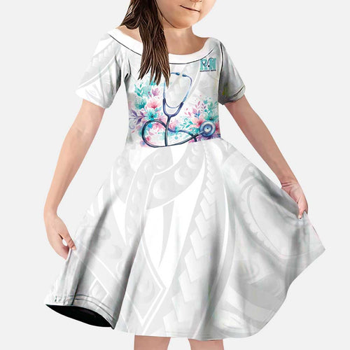 New Zealand Nurses RN Personalised Family Matching Puletasi and Hawaiian Shirt Stethoscope Floral Maori Motif