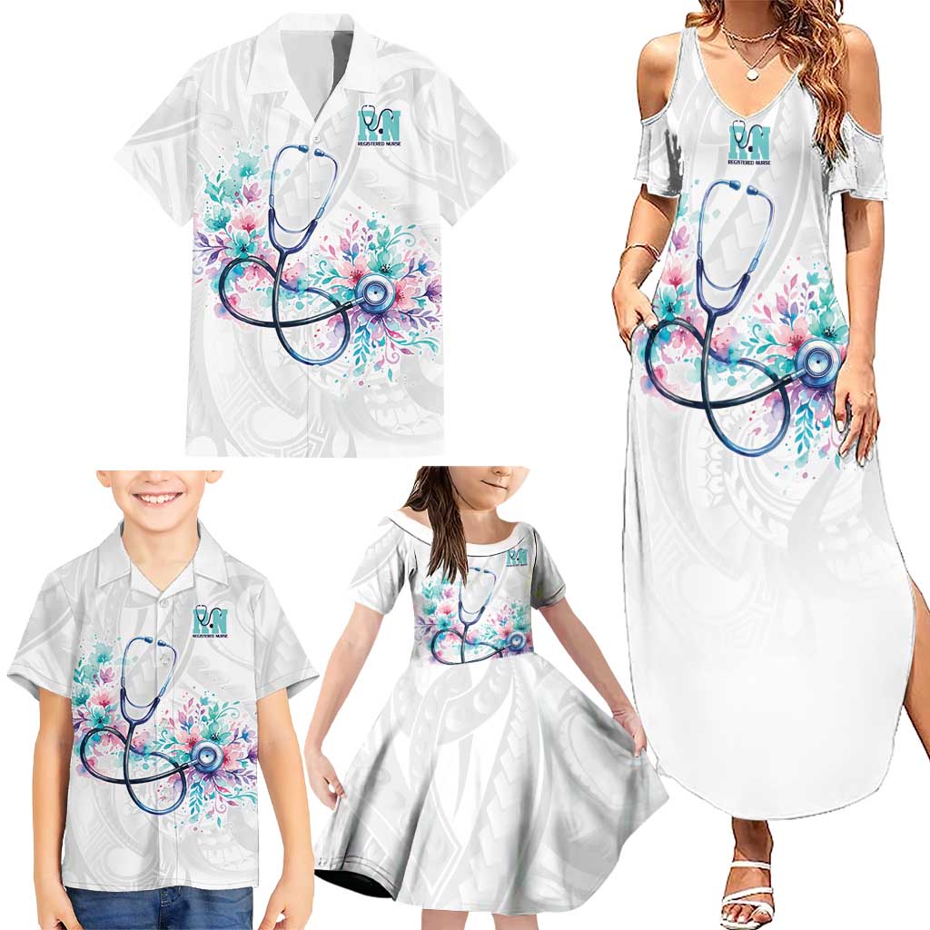 New Zealand Nurses RN Personalised Family Matching Summer Maxi Dress and Hawaiian Shirt Stethoscope Floral Maori Motif