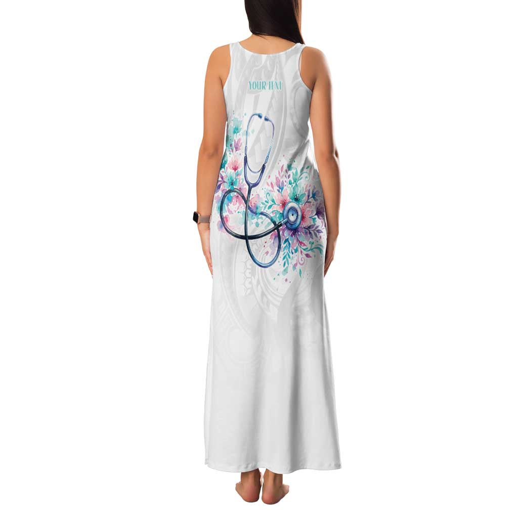 New Zealand Nurses RN Personalised Family Matching Tank Maxi Dress and Hawaiian Shirt Stethoscope Floral Maori Motif