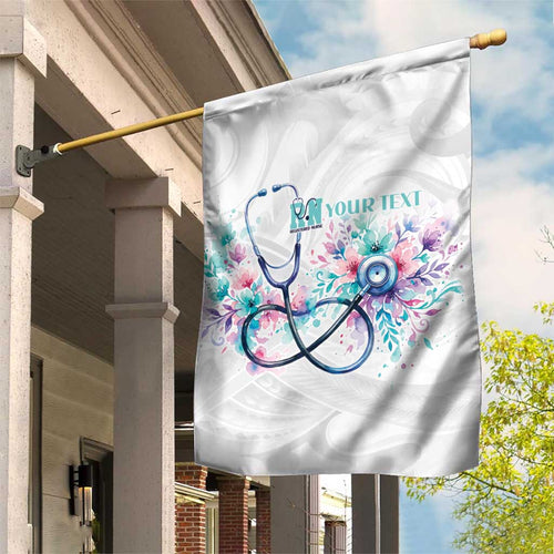 New Zealand Nurses RN Personalised Garden Flag Stethoscope Floral Maori Motif