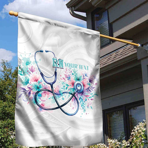 New Zealand Nurses RN Personalised Garden Flag Stethoscope Floral Maori Motif
